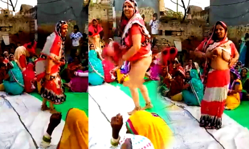 Village Desi Aunty Saree Udan Mulai Kanbithu Dance Aadugiral (Tamil)